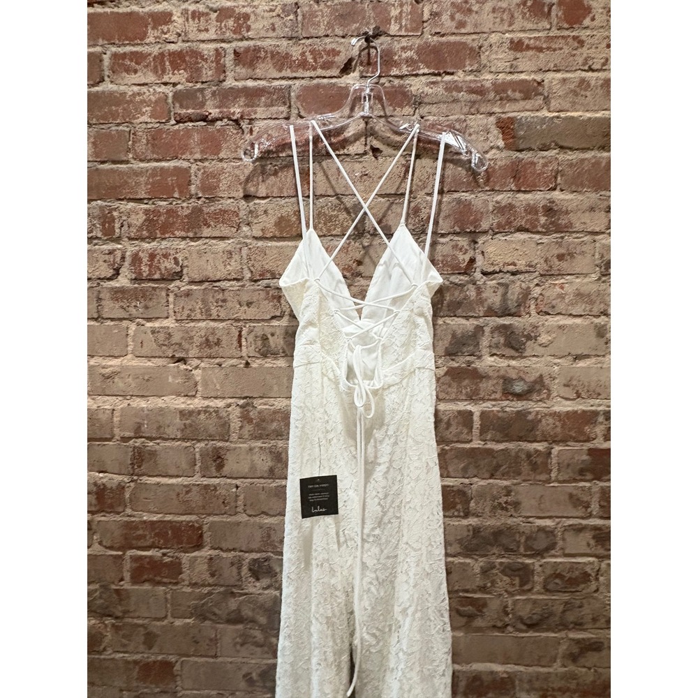 NEW Lulus‎ All About Tonight White Lace Wide-Leg Lace-Up Jumpsuit Medium - Picture 9 of 10